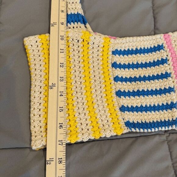 ZARA Crocheted Cotton Halter Crop Top Tank Pastel Blue Pink Yellow Size Medium - Picture 8 of 9